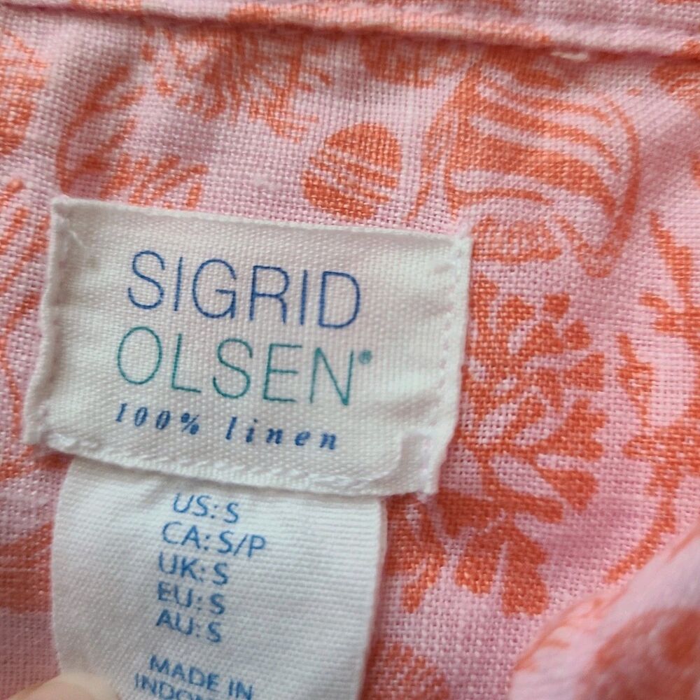 Sigrid Olsen 100% Linen Shirt Tunic Mini Dress Women Sz S  Resort Beach Seashell - Picture 3 of 7